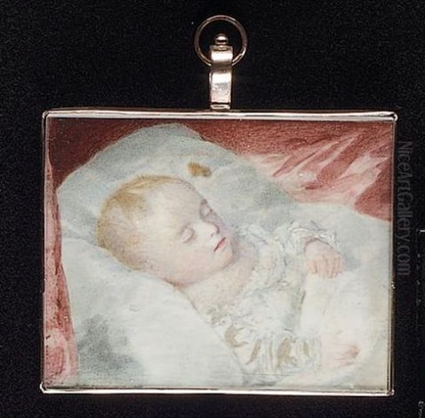 A Sleeping Child Wearing White Smock - view 1
