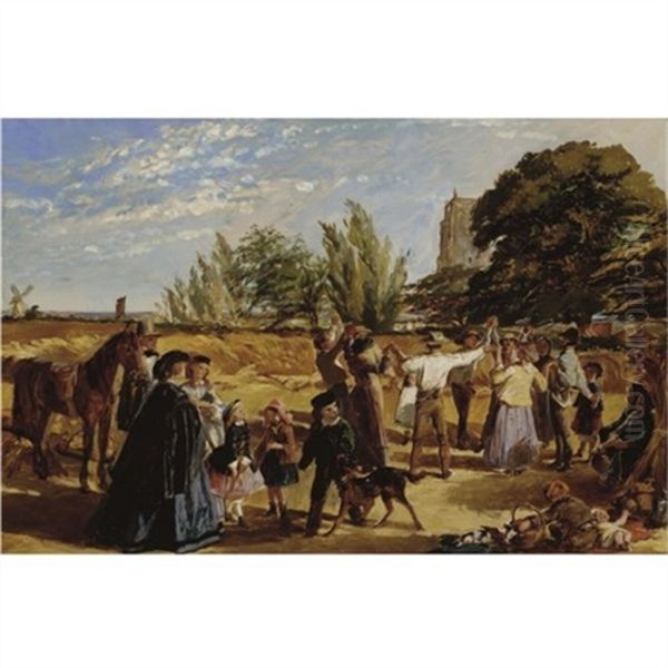 Sketch For Hullo Largess! A Harvest Scene In Norfolk - view 1
