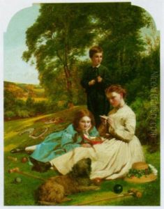 Charles Frederick Dixon With His Sisters In The Flower Garden Of Stumpelow Hall, Sheffield by William Maw Egley