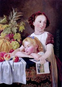 Interior Med To Sostre Ved Et Bord Med Frugtopsats by William Maw Egley