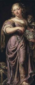 A Personification Of Taste: A Young Woman With A Basket Of Fruit And Thieving Monkeys