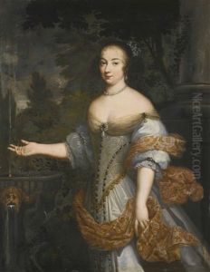 Portrait Of A Lady, Said To Be The Marchioness Of Montchevreuil, Three-quarter-length, Beside A Fountain