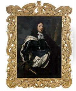 Portratt Av Kung Karl X Gustav Kladd Som Harforare Iford Rustning Och Hermelinbramad Mantel - Knastycke by Justus van Egmont
