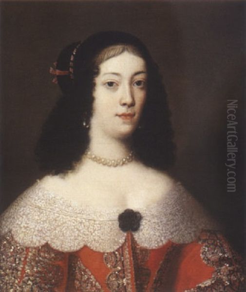 Portrait De Dame Portant Une Robe Rouge - view 1