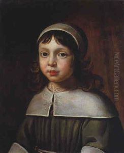 Portrait Of A Young Boy In A Grey Costume by Justus van Egmont