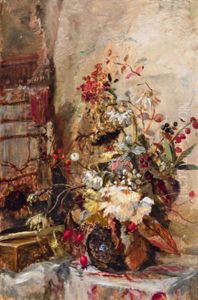 Herbstliches Blumenstuck Am Fenster by Marie Egner