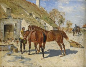 Utfodring - Hastar Vid Stallet by John Arsenius
