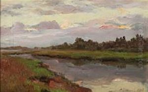 River Landscape At Summer Time by Sergei Semenovich Egornov