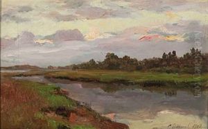 River Landscape At Summer Time, Russia by Sergei Semenovich Egornov
