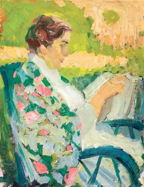 Woman Reading In A Sunlit Garden - view 1