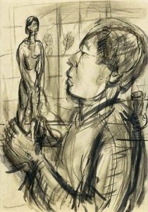 Onarckep Szoborral (self-portait With A Sculpture) by Jozsef Egry