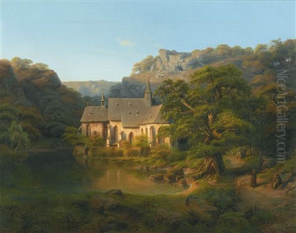 A Wooded Landscape With A Gothic Church, Near Rudesheim On The Rhine - view 1