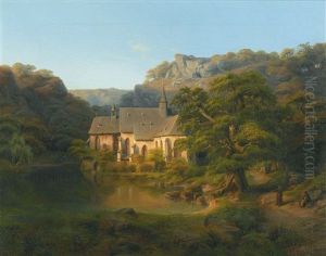 A Wooded Landscape With A Gothic Church, Near Rudesheim On The Rhine