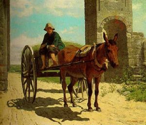 Italian Boy In A Donkey Cart by John Whetten Ehninger