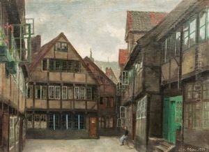 Courtyard In Hamburg by Julius Von Ehren