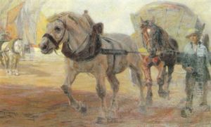 Tangwagen, Von Zwei Pferden Gezogen by Paul Ehrenberg