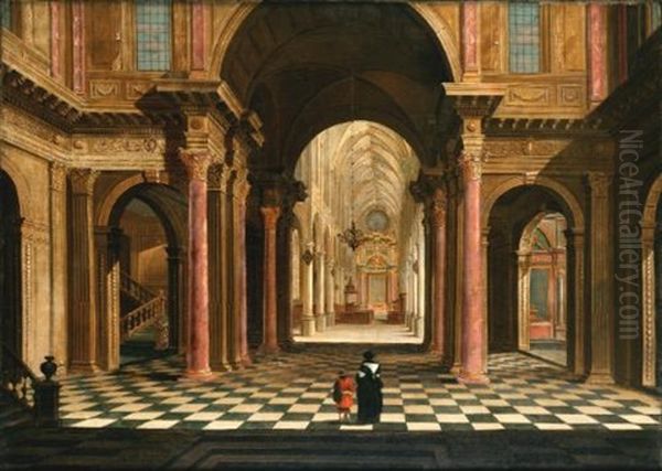 Two Figures In A Classical Church Interior - view 1