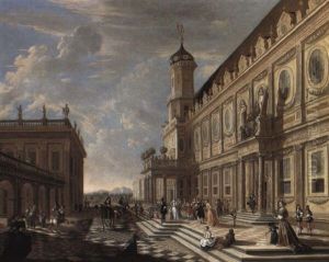 Elegant Company In The Courtyard Of A Classical Palace by Wilhelm Schubert van Ehrenberg