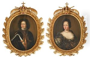 Portratt Forestallande Kung Karl Xi Och Drottning Ulrika Eleonora, Ett Par Portratt Forestallande Kung Karl Xi Och Drottning Ulrika Eleonora, Ett Par