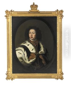 Portratt Av Kung Karl Xi (1655-1697) Kladd I Harnesk Med Gulddekor Samt Hermelinbramad Mantel - Midjebild Portratt Av Kung Karl Xi (1655-1697) Kladd I Harnesk Med Gulddekor Samt Hermelinbramad Mantel - Midjebild