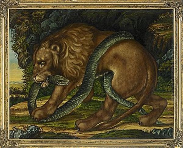 Allegorisk Framstallning Av Kristus Som Besegrar Det Onda I Form Av Lejonet Och Ormen - view 1
