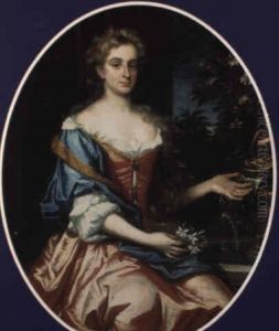 Portrait Of A Lady In Red Dress With Blue Wrap by David Klocker Von Ehrenstrahl