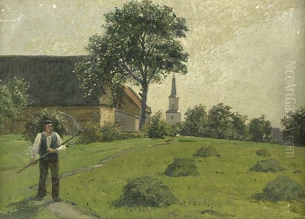 Bauer Beim Heuen Auf Einer Sommerlichen Wiese In Teltow - view 1