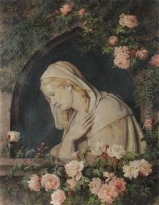 Sinnendes Madchen Im Rosenfenster by Louise Ehrler