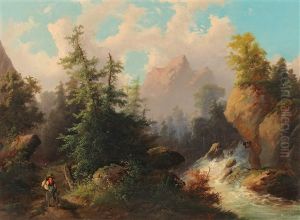 Gebirgslandschaft Mit Wildbach by Theodore von Ehrmanns