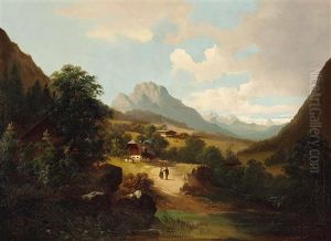 Landschaft Mit Blick Auf Den Untersberg by Theodore von Ehrmanns