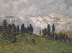 Alm Mit Drei Kuhen by Theodore von Ehrmanns