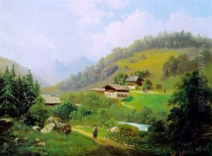 Gebirgslandschaft Mit Figurlicher Staffage by Theodore von Ehrmanns