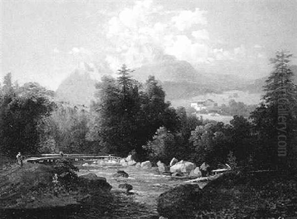 Landschaft Mit Brucke Uber Einen Flus - view 1