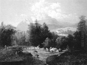 Landschaft Mit Brucke Uber Einen Flus Landschaft Mit Brucke Uber Einen Flus