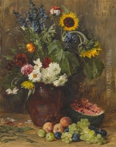Blumen- Und Fruchtestillleben by Ludwig Eibl