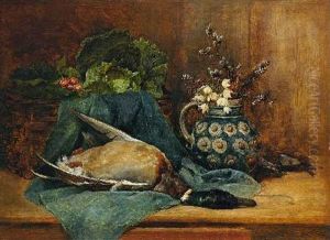Stillleben Mit Stockente, Gemuse Und Blumen by Ludwig Eibl