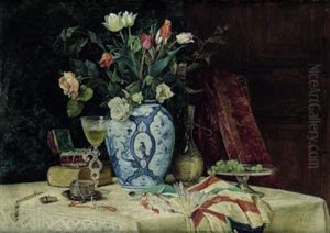 Stilleben Mit Einem Sommerstraus In Einer Chinesischen Vase by Ludwig Eibl