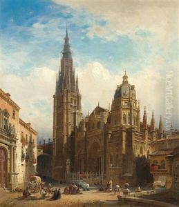 View Of Toledo Cathedral With Corpus Christi Procession by Friedrich Eibner
