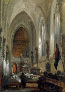 Die Gruft Der Herzoge Von Wurttemberg (+ Blick In Einen Kirchenraum Mit Empore Und Kruzifix , Black And White Chalk, Verso)