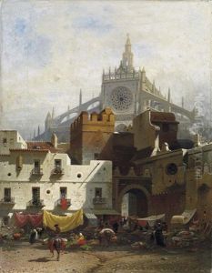 Sevilla. Markttreiben Auf Einem Platz Vor Den Toren Zur Altstadt by Friedrich Eibner