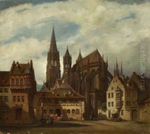 Blick Auf Das Munster In Freiburg Im Breisgau Von Der Herrenstrase Aus by Friedrich Eibner