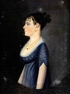 Portrait Of Elizabeth Gundaker Wearing A Blue Dress With White Lace, Gold Necklace And Earrings by Jacob Eichholtz