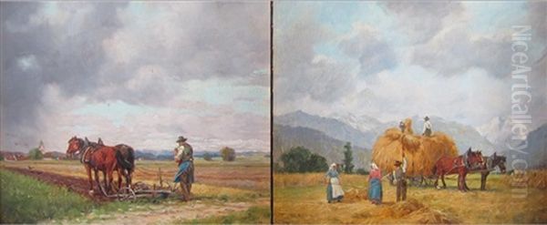 Pflugende Bauern (+ Getreideernte; Pair) - view 1