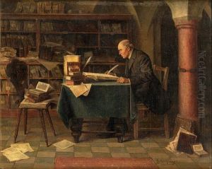 Der Gelehrte Beim Schreiben In Seinem Studierzimmer by Erwin Eichinger