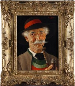 Portrait Of A Man With A Pipe (+ Portrait Of A Man With Playing Cards; Pair) by Erwin Eichinger