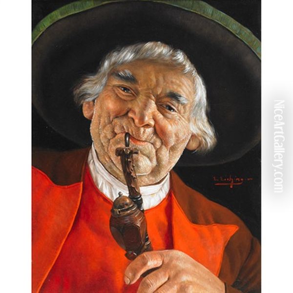 Tyrolean Smoking His Pipe (+ Tyrolean Enjoying A Good Vintage; Pair) - view 1