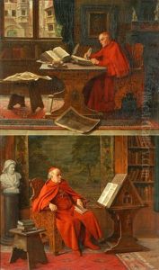 Kardinal Bei Der Lekture (+ Kardinal Beim Schreiben Eines Briefes; Pair)