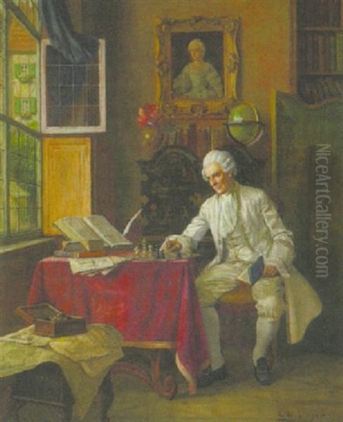 Schachspieler Der Rokokozeit Im Salon Am Fenster Bei Spiel - view 1