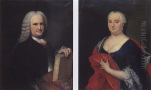 Portrait Of Johan Van Nispen, In A Black Coat, Grey Vest, Lace Collar And Wig; Portrait Of Petronella Susanna Cabeljau In A Blue Velvet Dress With White-lined Red Wrap