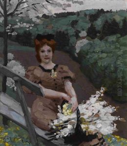 Madchen Mit Fruhlingsstraus. Ol Leinwand by Reinhold Max Eichler